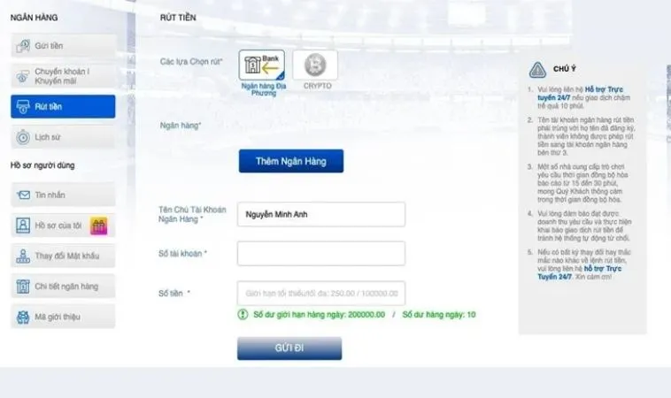 Rút Tiền H3BET: Nhanh Gọn Lẹ, Tiền Về Như Gió! 2 Giao diện Rút Tiền H3BET